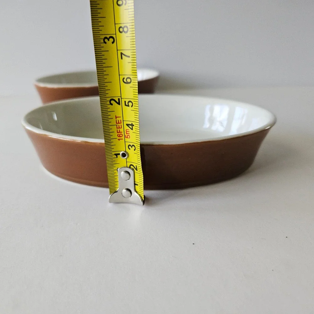 Hall China 570 3/4 Oval Brown Dishes - Set of 2 - USA 6 1/8in Porcelain